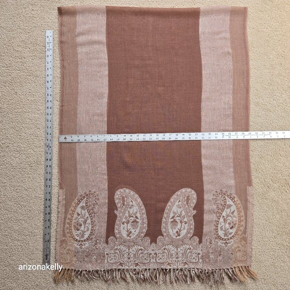 Wool Lightweight Woven Stripe Neutral Tan Brown Italy - Picture 1 of 7